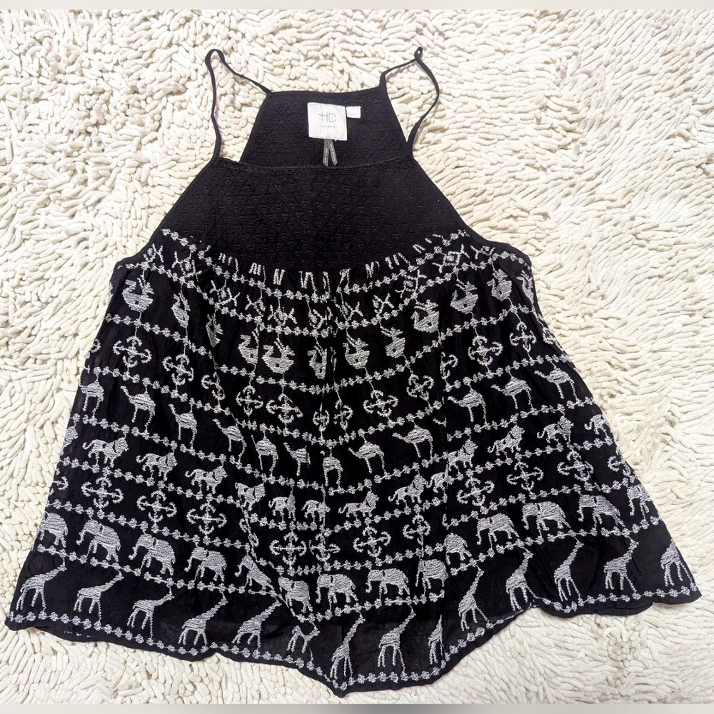 HD In Paris Black Animal Tank Top- Size Small